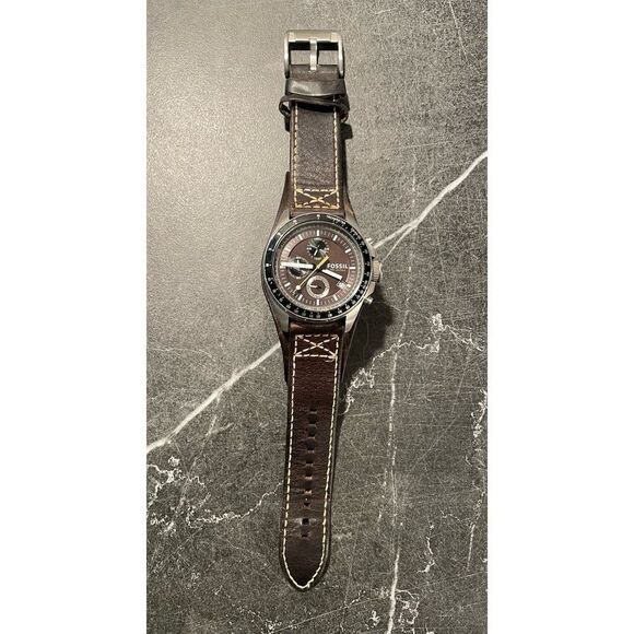 Fossil Mens Tachymeter Chronograph Watch with Brown Leather Band - New Battery - Picture 3 of 5